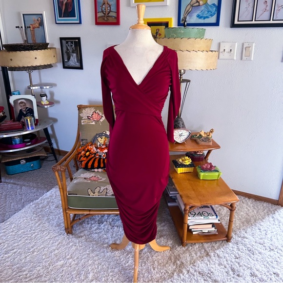 Leota Dresses & Skirts - Retro Dress 1950s Style Leota Wiggle Pencil Burgundy Red S M Pinup 50s